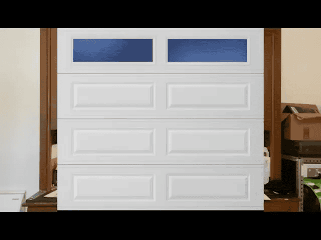Long panel raised panel garage door with plain glass